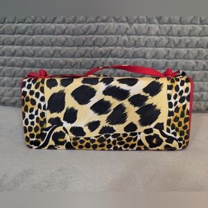 Stuart Weitzman Cheetah/Animal Print Shoulder Purse Red Trim Unused Condition